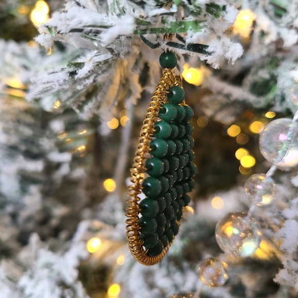 Festive Green and Gold Bead Earrings - Picture 3 of 3